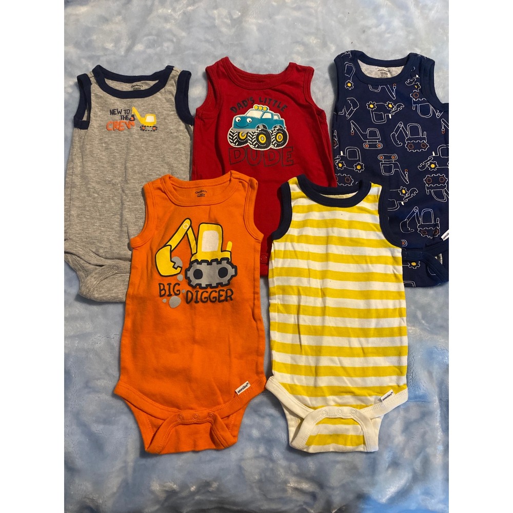 Gerber Garanimals Baby Boys Sleeveless Bodysuits 5 Pack Construction Truck 6-9M